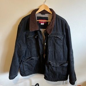 Wrangler Vintage Mens sz. 3XL Full Zip Sherpa Black Denim Zip Buttton Jacket